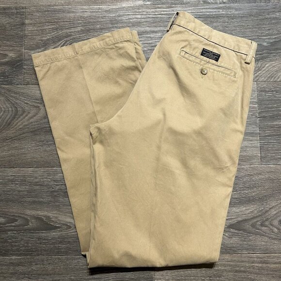 Banana Republic Flat Front Pants 33/34 Cotton Dawson Chino Khaki Front Straight - Picture 1 of 10